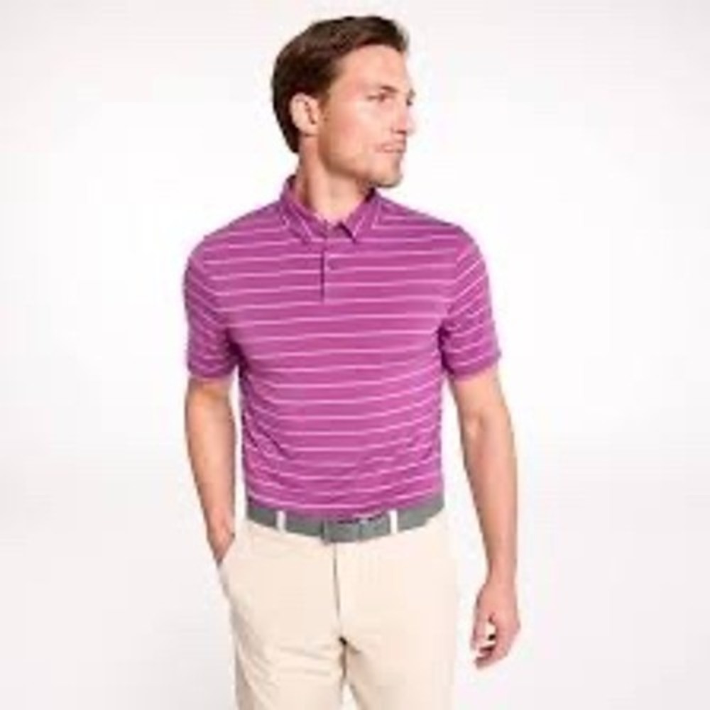 VRST Mens S Micro Feeder Cherry White Stripe Golf Polo Shirt Moisture Wicking